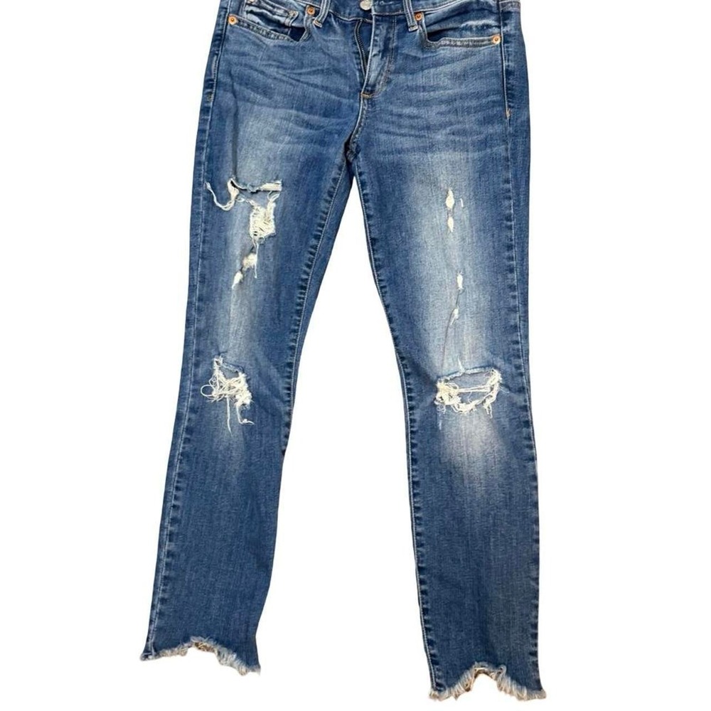 Gap‎ True Skinny Jeans Womens 26 Medium Wash Distressed Frayed Step Hem Denim